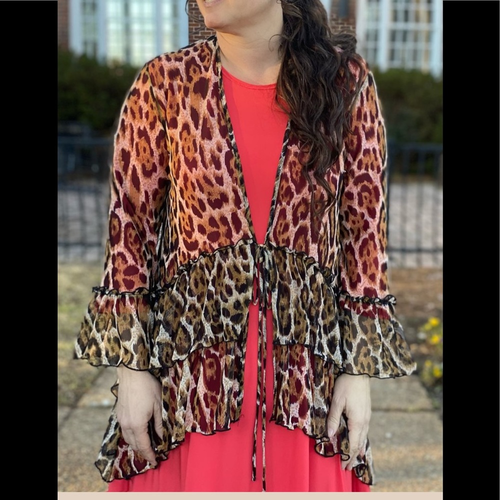 NWT Zadie B’s Windsor Mesh Tie Top Sz 2X Leopard